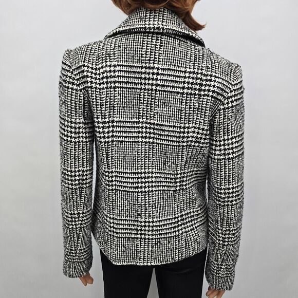 Banana Republic Houndstooth Plaid Jacket Peacoat Wool Blend Size 4 Black White - Picture 6 of 12